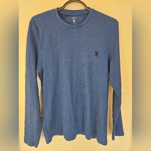 U.S. Polo Assn. Men's Blue Waffle Knit Long Sleeve Sleep Shirt